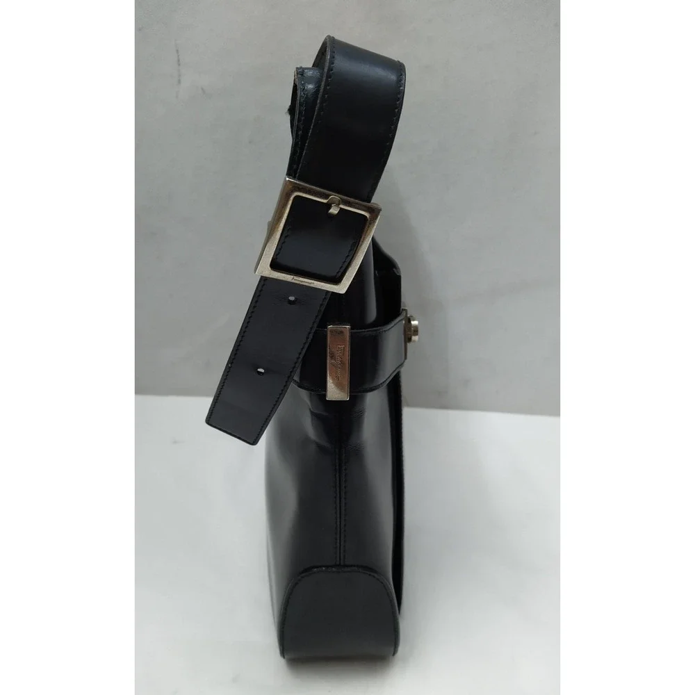 Salvatore Ferragamo Black Patent Leather Zipper Closure Hobo Shoulder Bag